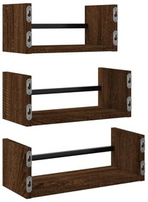3pcs prateleiras c/ barras derivados madeira carvalho castanho