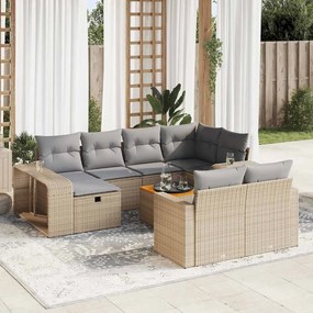 11 pcs conjunto sofás de jardim c/ almofadões vime PE bege