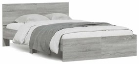 vidaXL Estrutura cama c/ cabeceira/luzes LED 120x190cm cinzento sonoma
