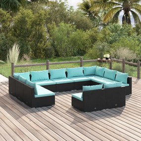 vidaXL 11 pcs conjunto lounge de jardim c/ almofadões vime PE preto