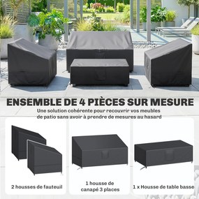Conjunto de 4 capas impermeáveis para mobiliário de jardim em tecido Oxford 420D, com 6 aberturas de ventilação e saco de arrumação, 142 x 80 x 77 cm,