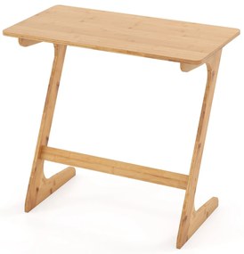 Mesa Auxiliar de Bambu para Sofá 75 cm x 40 cm x 70 cm com Ampla Superfície Secretária para Portátil que Economiza Espaço Montagem Rápida de Aperitivo