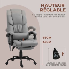 Cadeira de escritório com função de massagem, apoio para os pés, altura ajustável, encosto reclinável, comando com fio e rotação de 360° cinzento