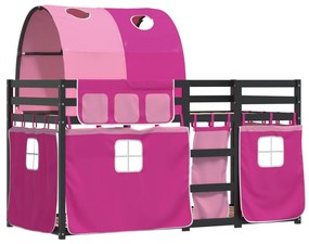 Beliche com cortinas 90x200 cm madeira de pinho maciça rosa