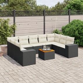 vidaXL 10 pcs conjunto sofás de jardim c/ almofadões vime PE preto