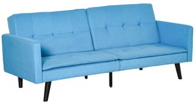 HOMCOM Sofá Cama de 3 Lugares Estofado em Tecido com Encosto Ajustável em 3 Posições e Pés de Madeira 198x81x81cm Azul | Aosom Portugal