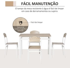Conjunto de Mesa e Cadeiras de Refeição Mesa de Cozinha Retangular com 4 Cadeiras Estilo Moderno cor Carvalho e Branco