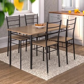 Conjunto de jantar com mesa e 4 cadeiras Leo de 5 peças castanho