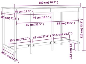 Mesa de bar 180x80x110 cm madeira de pinho maciça