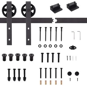 HOMCOM 67T/183cm Ferragens para Porta Corredeira Kit de Acessórios para Porta Corredeira de Madeira com Guia de Chão Trilho de Aço de Carbono Café Escuro