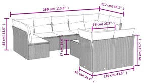 10 pcs conjunto de sofás p/ jardim com almofadões vime PE bege