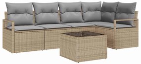 Conjunto de Sofá de Jardim com 6 Peças e Almofadas Pretas
