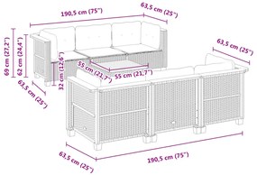 7 pcs conjunto sofás p/ jardim c/ almofadões vime PE cinzento