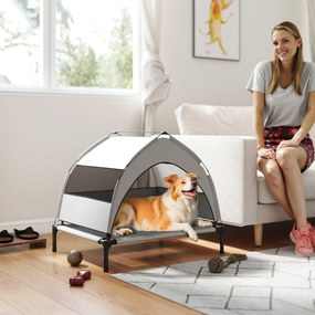 Cama Elevada para Cão com Cobertura, 76 x 61 x 70 cm, Cobertura de Três Lados, Cinzento-Claro