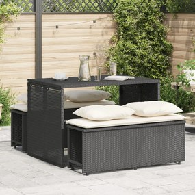 vidaXL 3 pcs conjunto de jantar p/ jardim c/ almofadões vime PE preto