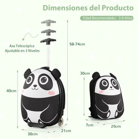 Conjunto de mala infantil, 2 peças, bagagem de viagem, 40 cm com mochila, 30 cm, leve, portátil Branco