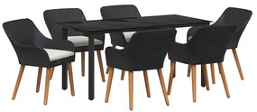 Conjunto de Jantar de Jardim com 7 Peças, Preto, em Rattan