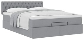 Cama otomana com colchão 140x190 cm tecido cinzento claro
