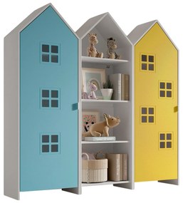 Conjunto 2 armarios Guarda Roupa infantil + estante infantil coleção CASAMI Azul e Amarelo