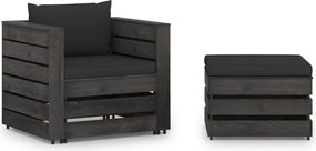 vidaXL 2 pcs conj. lounge jardim + almofadões madeira impreg. cinzento