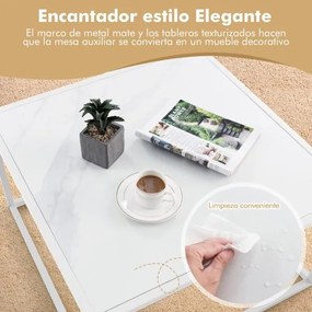 Mesa de centro quadrada moderna com tampo em imitação de mármore Estrutura de aço 70 x 70 x 40 cm Branco