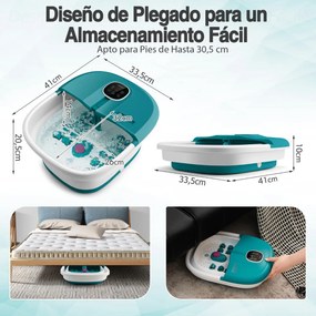 Massajador de Pés Dobrável com Banho de Pés Aquecedor com Controlo Remoto Caixa de Rolos de Massagem de Bolhas 33,5 x 41 x 20,5 cm Verde Escuro