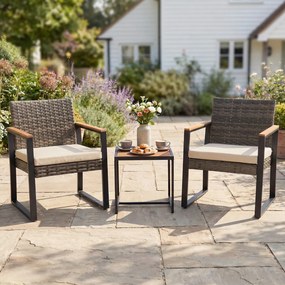 Conjunto de Mesa e 2 Cadeiras de Jardim, 40 x 40 x 40 cm, Design Ergonómico, Bege / Castanho / Preto