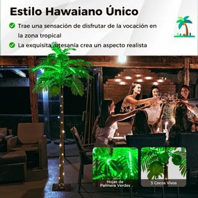 Palmeira Artificial 180cm LED Iluminada Com Base Agua Coco Tropical Decoração Festas, Natal Verde