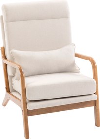 Poltrona de sala, poltrona auxiliar estofada em linho com assento largo, apoio lombar, encosto alto, 64 x 86 x 93 cm, creme