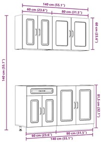 4 peças armário de cozinha conjunto Kalmar preto