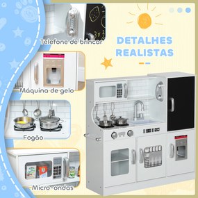 AIYAPLAY Cozinha de Brincar para Crianças Cozinha Infantil de Madeira com Acessórios Máquina de Gelo e Ardósia 83,8x26,8x81 cm Branco