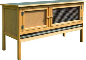 PawHut Viveiro para coelhos em madeira com telhado dobrável, 2 portas, bandeja anti-vazamento, 115x44,3x65 cm Amarelo-claro | Aosom Portugal