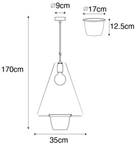 Candeeiro de suspensão moderno preto com vidro triangular - Roslini Moderno