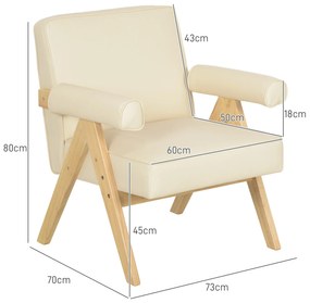 Poltrona Sala de Estar Poltrona Nórdica Poltrona Estofada em PU com Apoio para os Braços 73x70x80 cm Creme