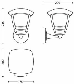 Luz de Parede Philips My Garden Creek Preto Alumínio A 60 W E27