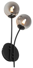 Candeeiro de parede moderno preto 2 luzes com vidro fumê - Atenas Rústico