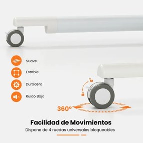 Secretária com altura ajustável em C 95 x 52 x 70-106 cm com rodas bloqueáveis e estrutura metálica para escritório Branca