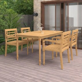 vidaXL 5 pcs conjunto de jantar para jardim madeira de teca maciça