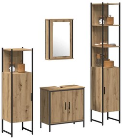 Conjunto de Mobiliário para Banheiro de 4 Peças em Carvalho Artisan e