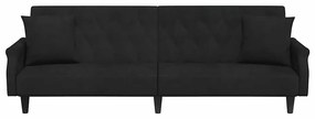 Sofá-cama com apoio de braços veludo preto