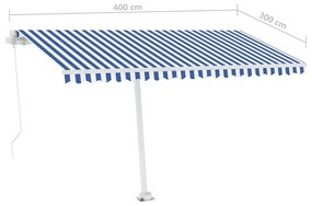 Toldo retrátil manual com LED 400x300 cm azul e branco