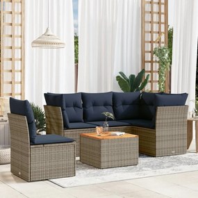 vidaXL 6 pcs conjunto sofás p/ jardim c/ almofadões vime PE cinzento