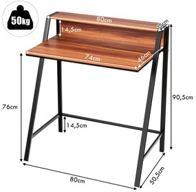 Secretária para computador com 2 níveis para PC Portátil e Notebook para Pequenos Espaços 80 x 50,5 x 90,5 cm