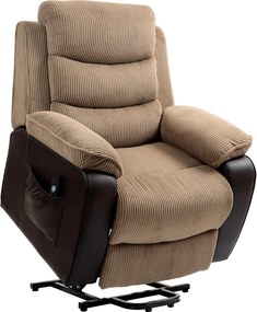 HOMCOM Poltrona Relax Reclinável com Controlo Remoto Apoio para os Pés Poltrona Elevatória 96x96x108 cm Marrom | Aosom Portugal