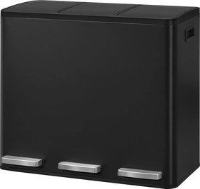 Caixote do lixo com 3 compartimentos, caixote do lixo de 3 x 18 L, 62 x 35,3 x 54 cm com pedal e tampa com fecho suave preto