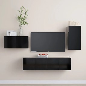 4 pcs conjunto de móveis de TV derivados de madeira preto