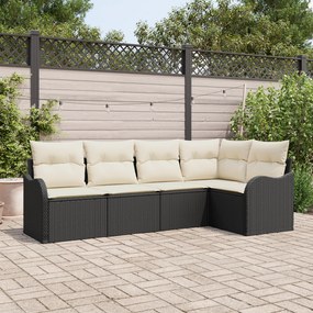 Conjunto de Sofás de Jardim vidaXL 5 Peças com Almofadas Preto Rattan