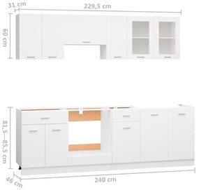 8 pcs conjunto armários de cozinha contraplacado branco