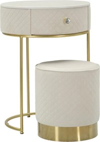 MESA DE CABECEIRA/TOCADOR COM PUFF Ø 52x70 - 36x39 CM CREME E DOURADO