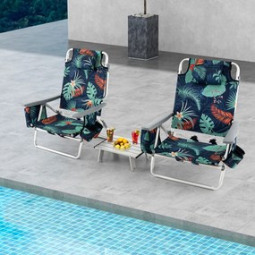 Conjunto de 2 cadeiras reclináveis de exterior com estrutura de alumínio e mesa de jardim, piscina campismo, praia dobraveis Multicolor